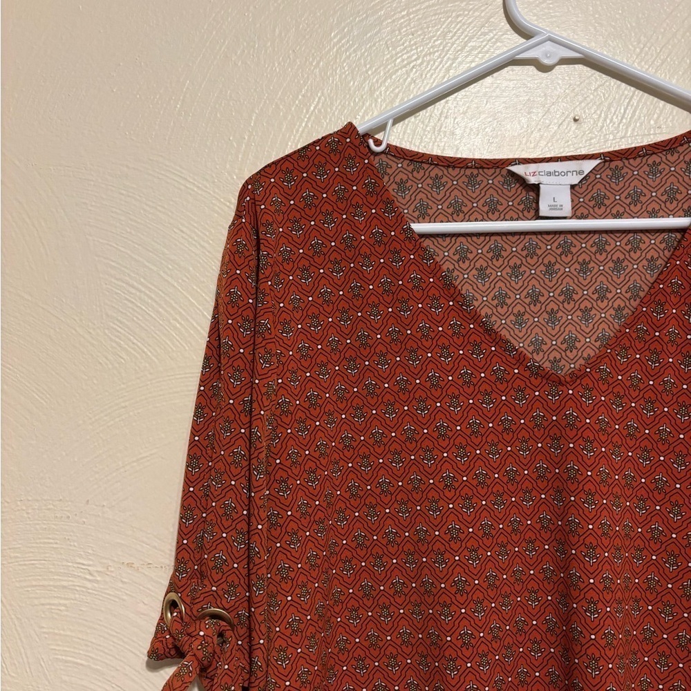 Liz Claiborne Orange Tie Front Relaxed Blouse - Picture 6 of 8